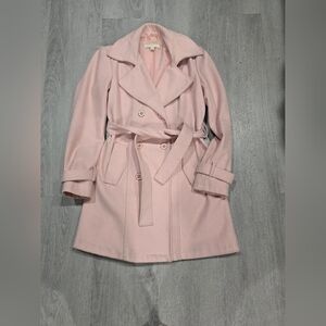 Women's Pink Belted Wool-Blend Trench Coat